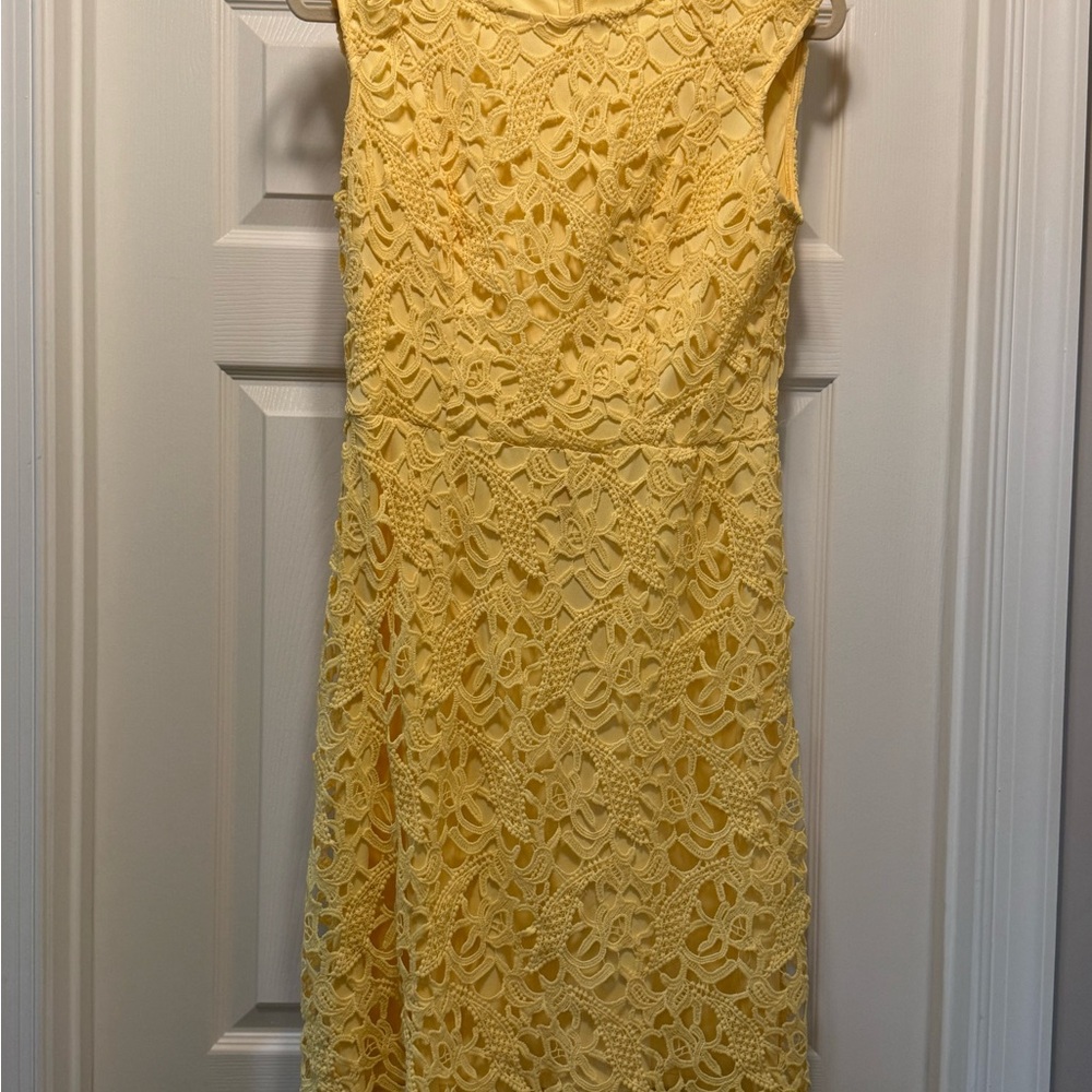 New York & Company Yellow Sheath Midi Dress Crew Neck Sleeveless